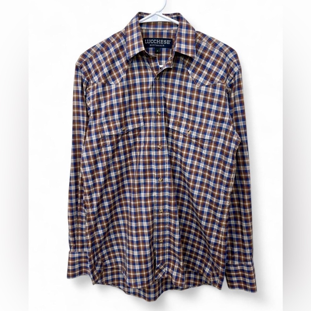 Men's‎ Lucchese Bootmaker Pearl Snap Plaid Yoke Shirt Small Western Cowboy Rodeo